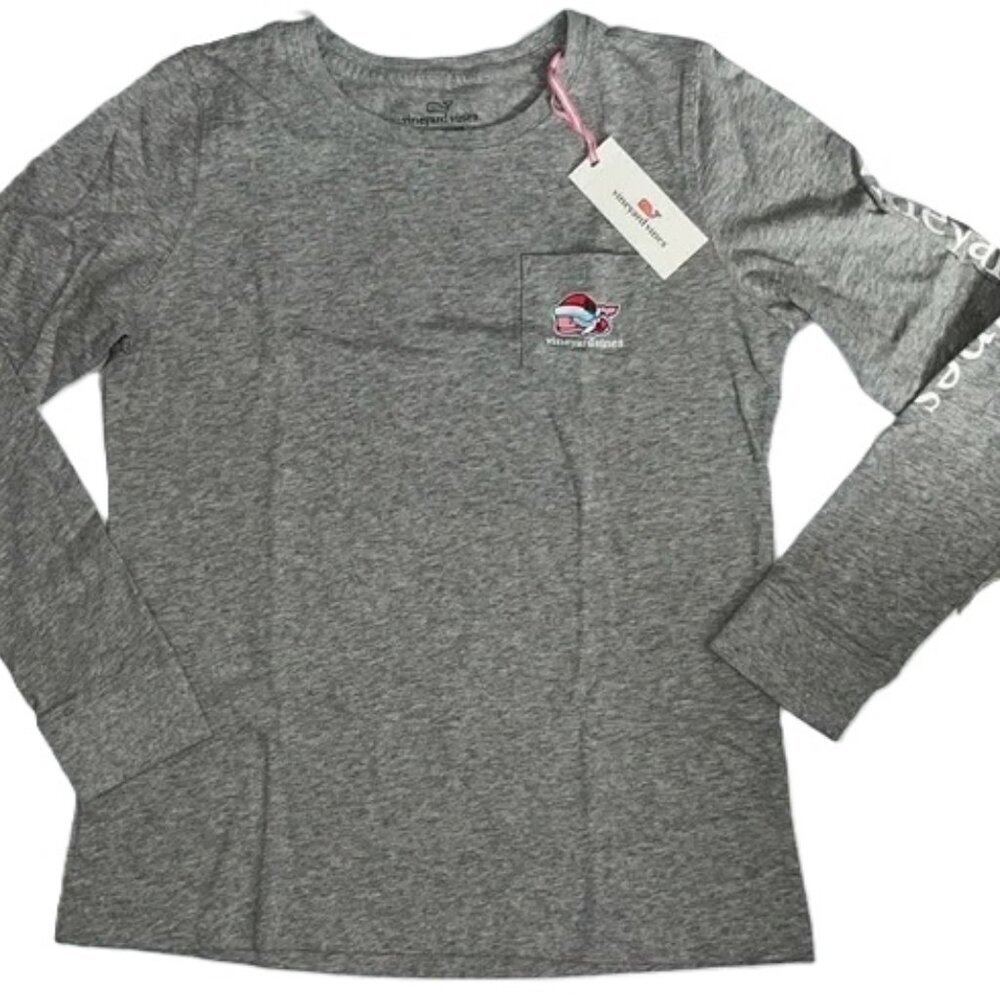 Vineyard Vines Women’s Long Sleeves T shirt Mrs Claus Whale Pocket Gray Heather